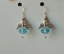Load image into Gallery viewer, Swarovski angel pendant earrings in silver metal, hook fitting