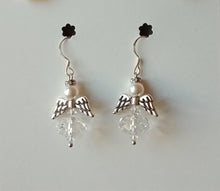 Load image into Gallery viewer, Swarovski angel pendant earrings in silver metal, hook fitting