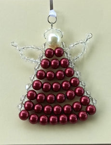 Red Pearl and Crystal Hanging Angel Decoration