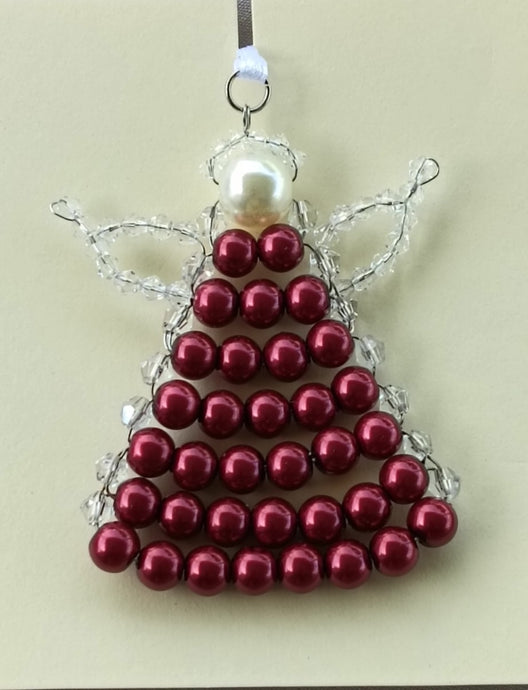 Red Pearl and Crystal Hanging Angel Decoration