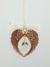 Load image into Gallery viewer, Angel Wings Decoration, gold metal wings with crystal sequin and Swarovski angel pendant