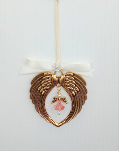 Angel Wings Decoration, gold metal wings with crystal sequin and Swarovski angel pendant