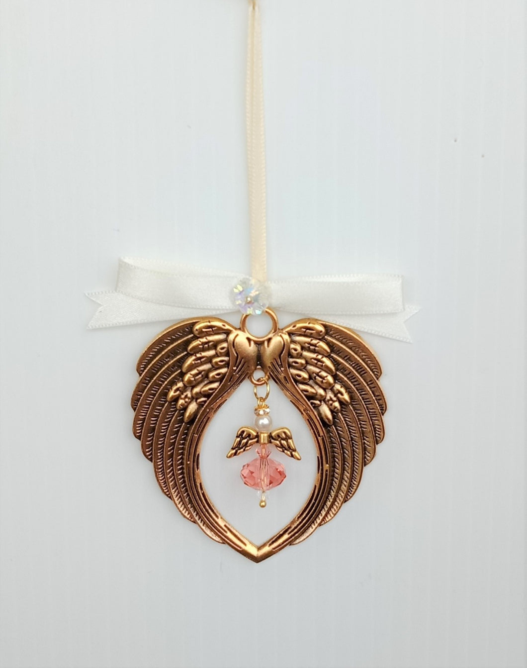 Angel Wings Decoration, gold metal wings with crystal sequin and Swarovski angel pendant