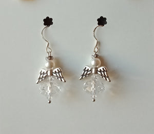 Swarovski Angel Pendant earrings with silver metal hook fittings, various colours