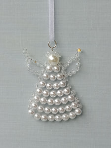 Cream pearl and crystal hanging angel decoration